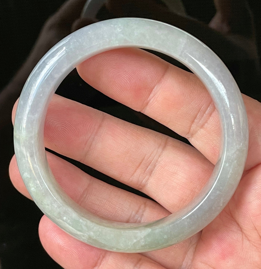 Natural Grade A Certified Burmese Jadeite Jade Bangle – Very Icy Light Lavender & Milky White with Apple Green Hues – 55.9mm – JB126