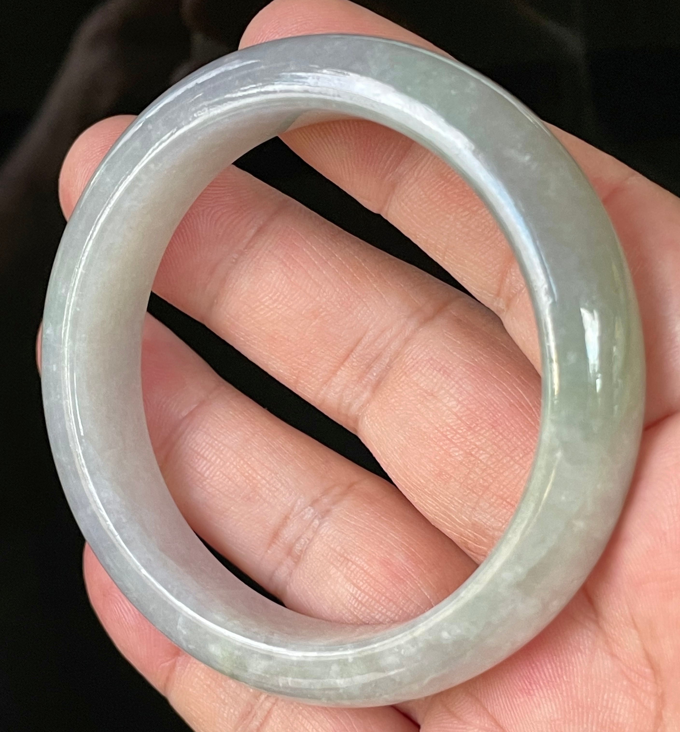Natural Grade A Certified Burmese Jadeite Jade Bangle – Very Icy Light Lavender & Milky White with Apple Green Hues – 55.9mm – JB126