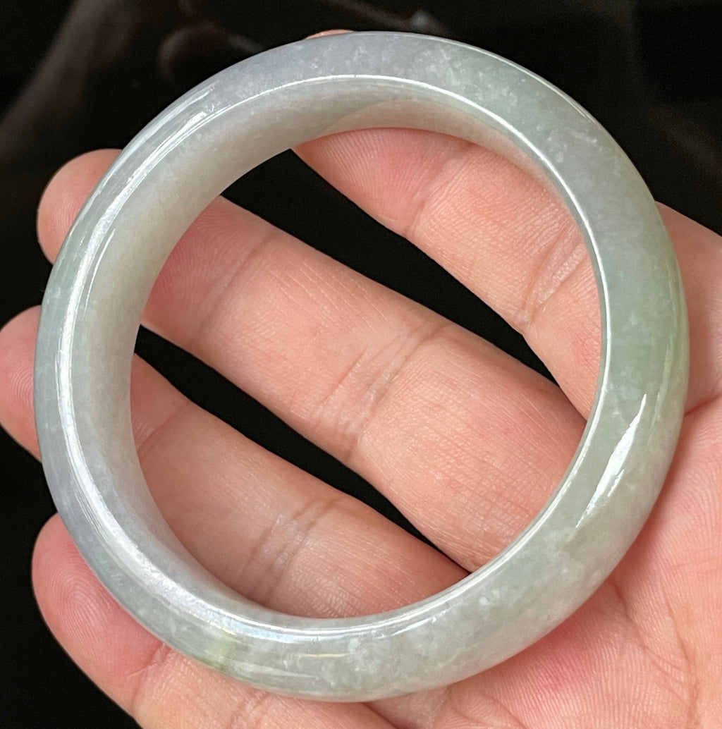Natural Grade A Certified Burmese Jadeite Jade Bangle – Very Icy Light Lavender & Milky White with Apple Green Hues – 55.9mm – JB126
