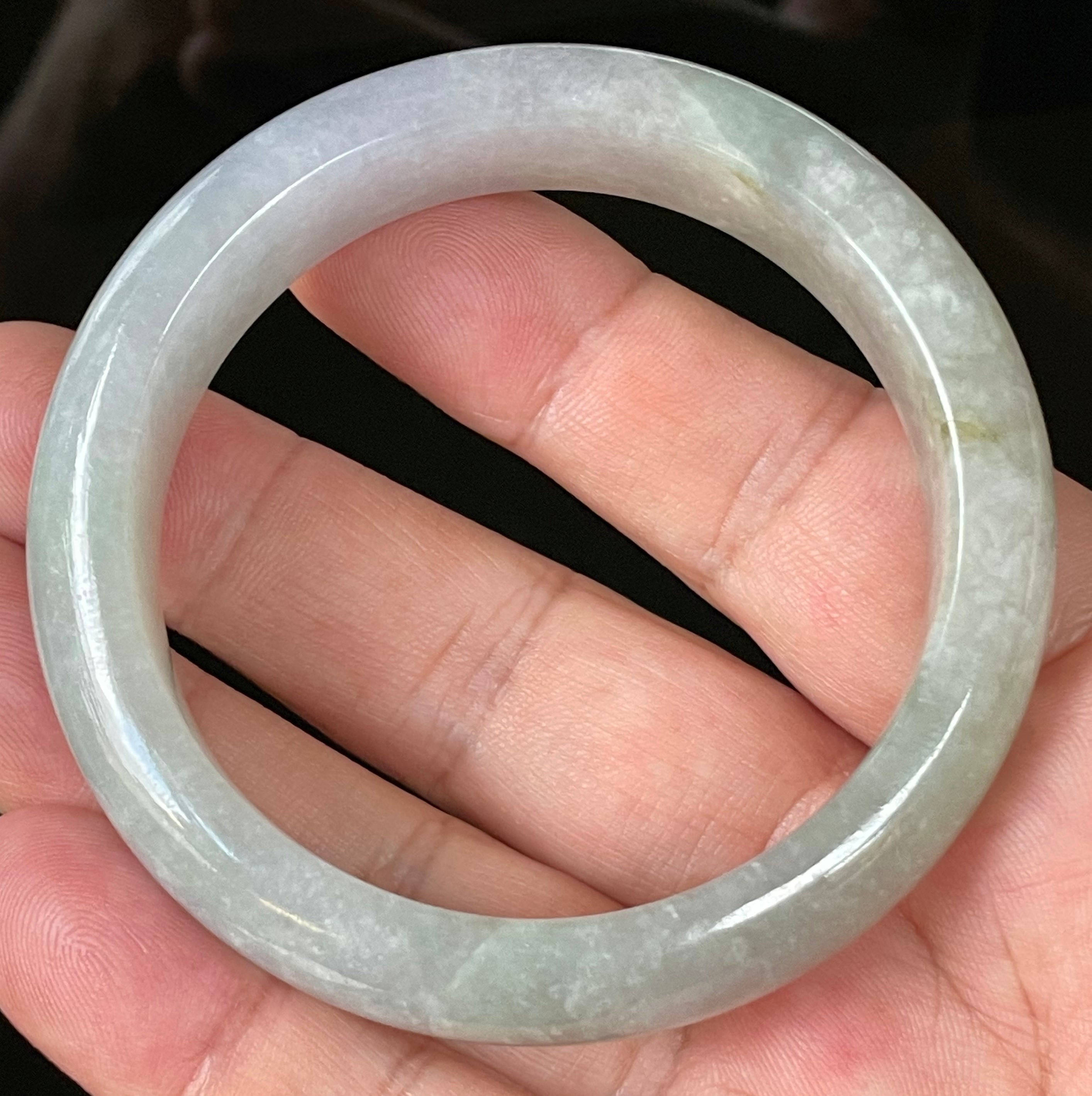 Natural Grade A Certified Burmese Jadeite Jade Bangle – Very Icy Light Lavender & Milky White with Apple Green Hues – 55.9mm – JB126