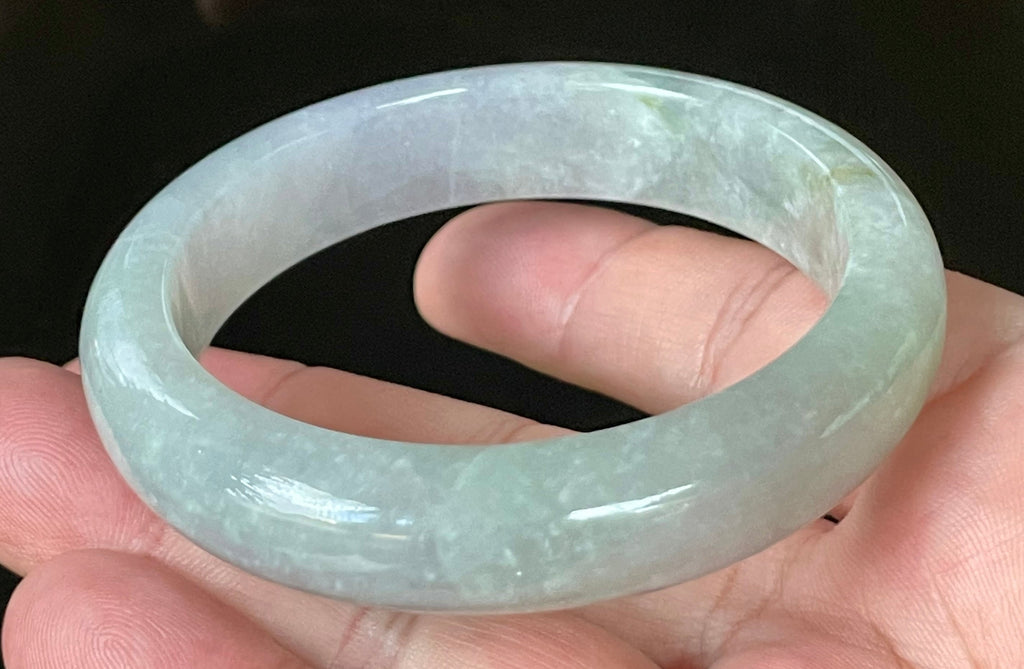 Natural Grade A Certified Burmese Jadeite Jade Bangle – Very Icy Light Lavender & Milky White with Apple Green Hues – 55.9mm – JB126