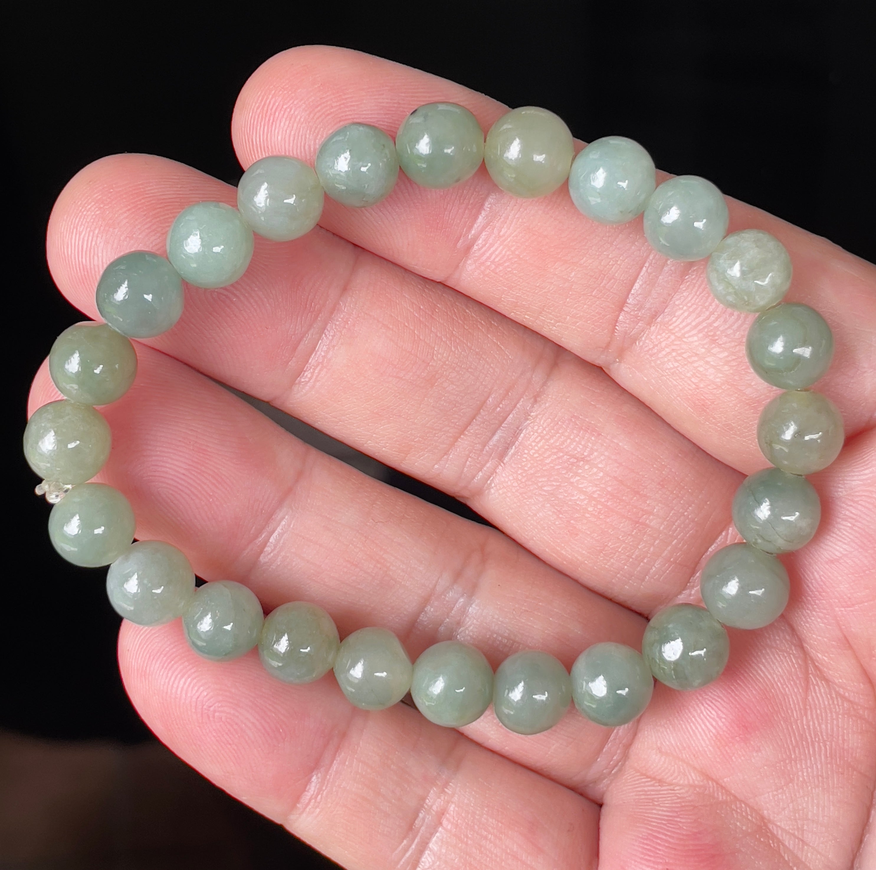 Natural Grade A Burmese Jadeite Jade Beaded Bracelet – Icy Apple Green – 8.2mm – JBB121