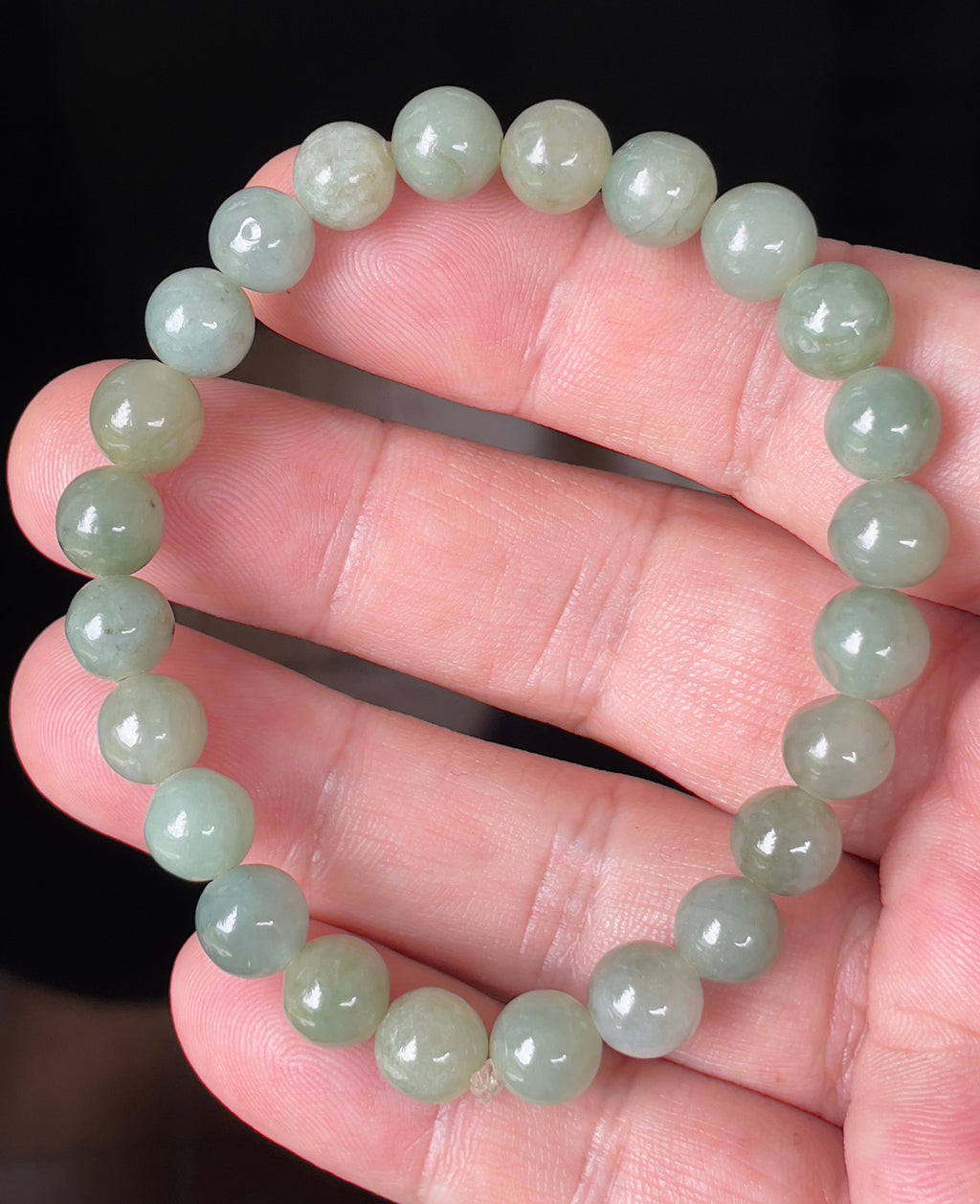 Natural Grade A Burmese Jadeite Jade Beaded Bracelet – Icy Apple Green – 8.2mm – JBB121