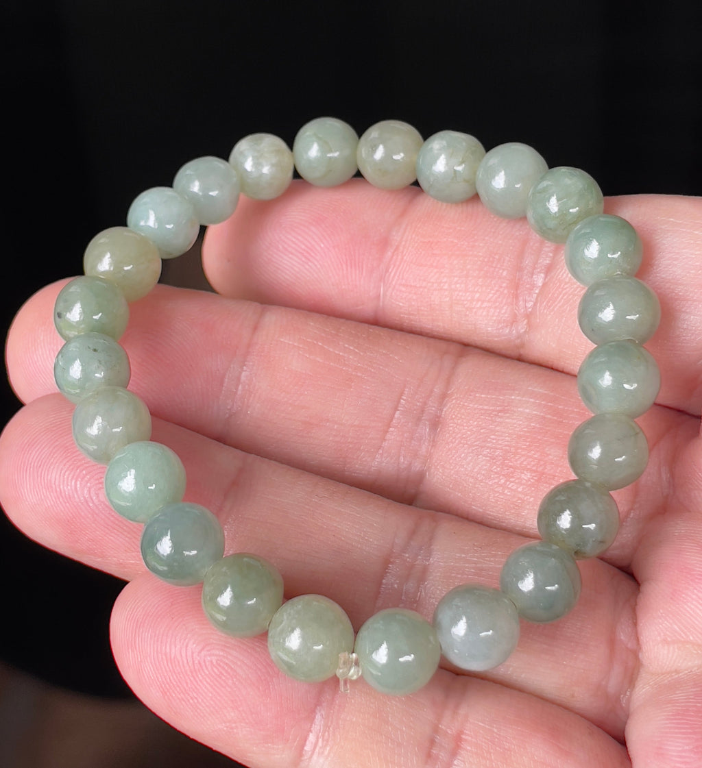Natural Grade A Burmese Jadeite Jade Beaded Bracelet – Icy Apple Green – 8.2mm – JBB121