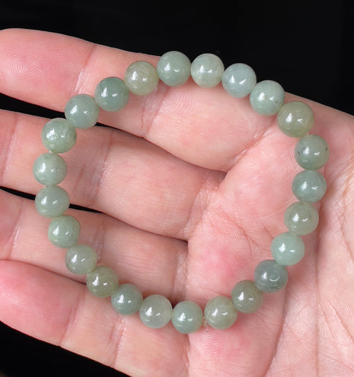 Natural Grade A Burmese Jadeite Jade Beaded Bracelet – Icy Apple Green – 8.2mm – JBB121