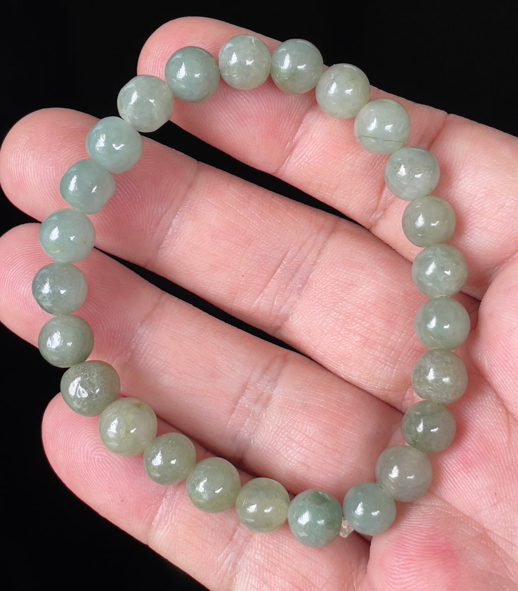 Natural Grade A Burmese Jadeite Jade Beaded Bracelet – Icy Apple Green – Hand-Shaped Beads – 8mm – JBB127