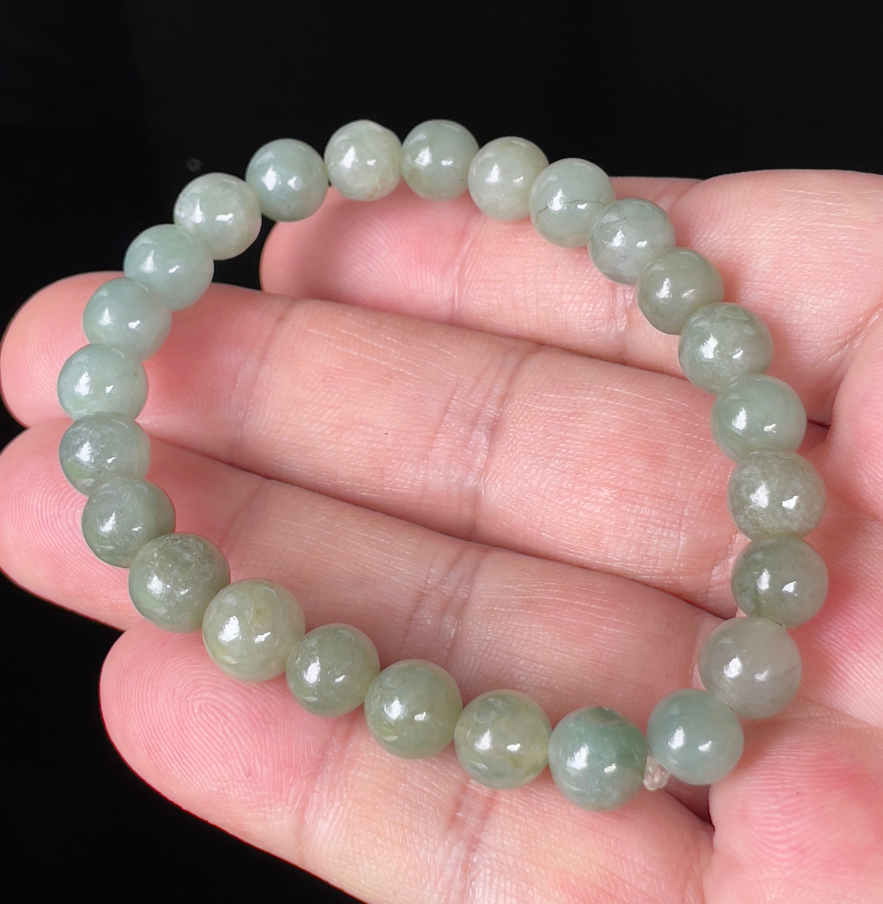 Natural Grade A Burmese Jadeite Jade Beaded Bracelet – Icy Apple Green – Hand-Shaped Beads – 8mm – JBB127