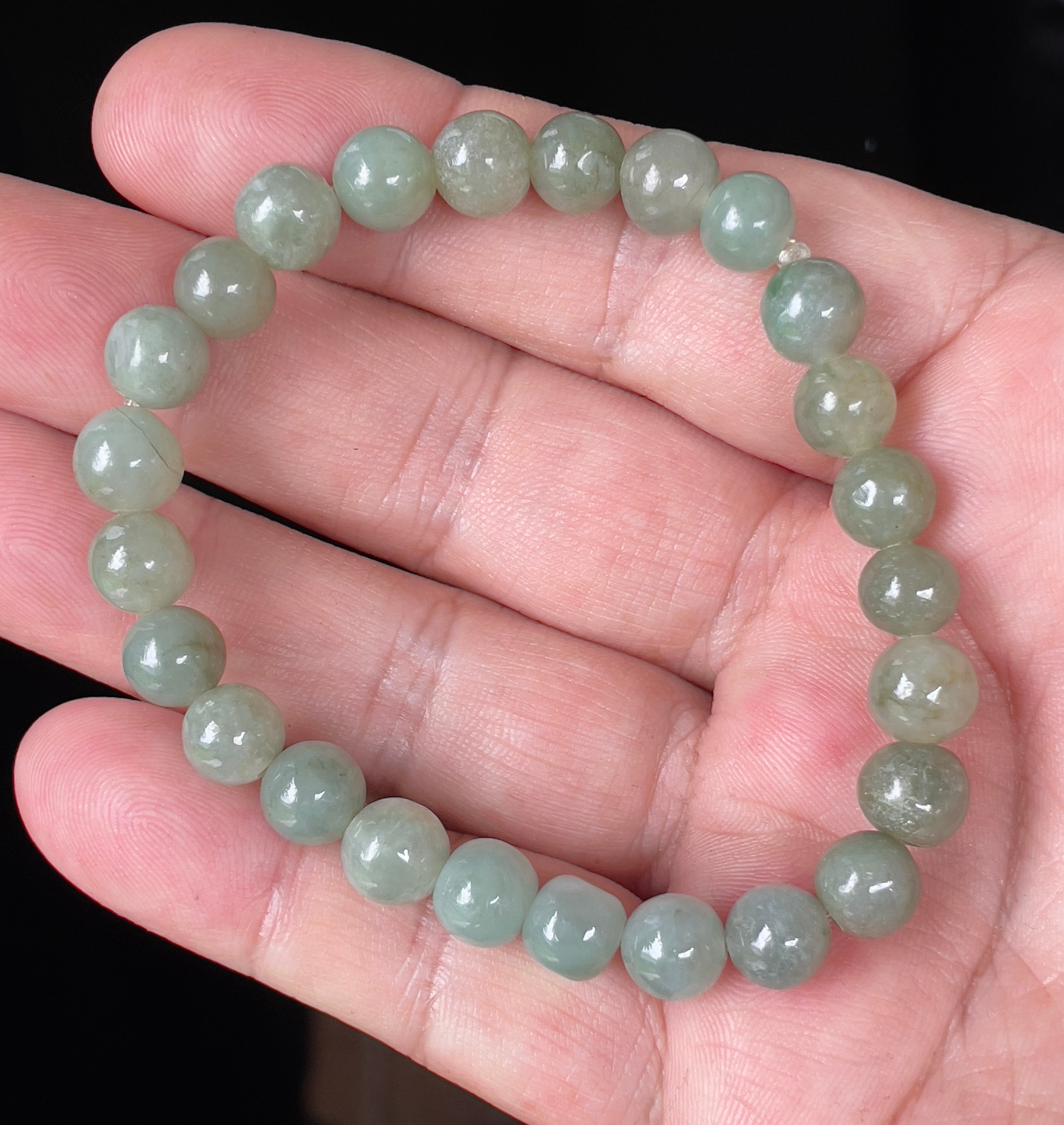 Natural Grade A Burmese Jadeite Jade Beaded Bracelet – Icy Apple Green – Hand-Shaped Beads – 8mm – JBB127