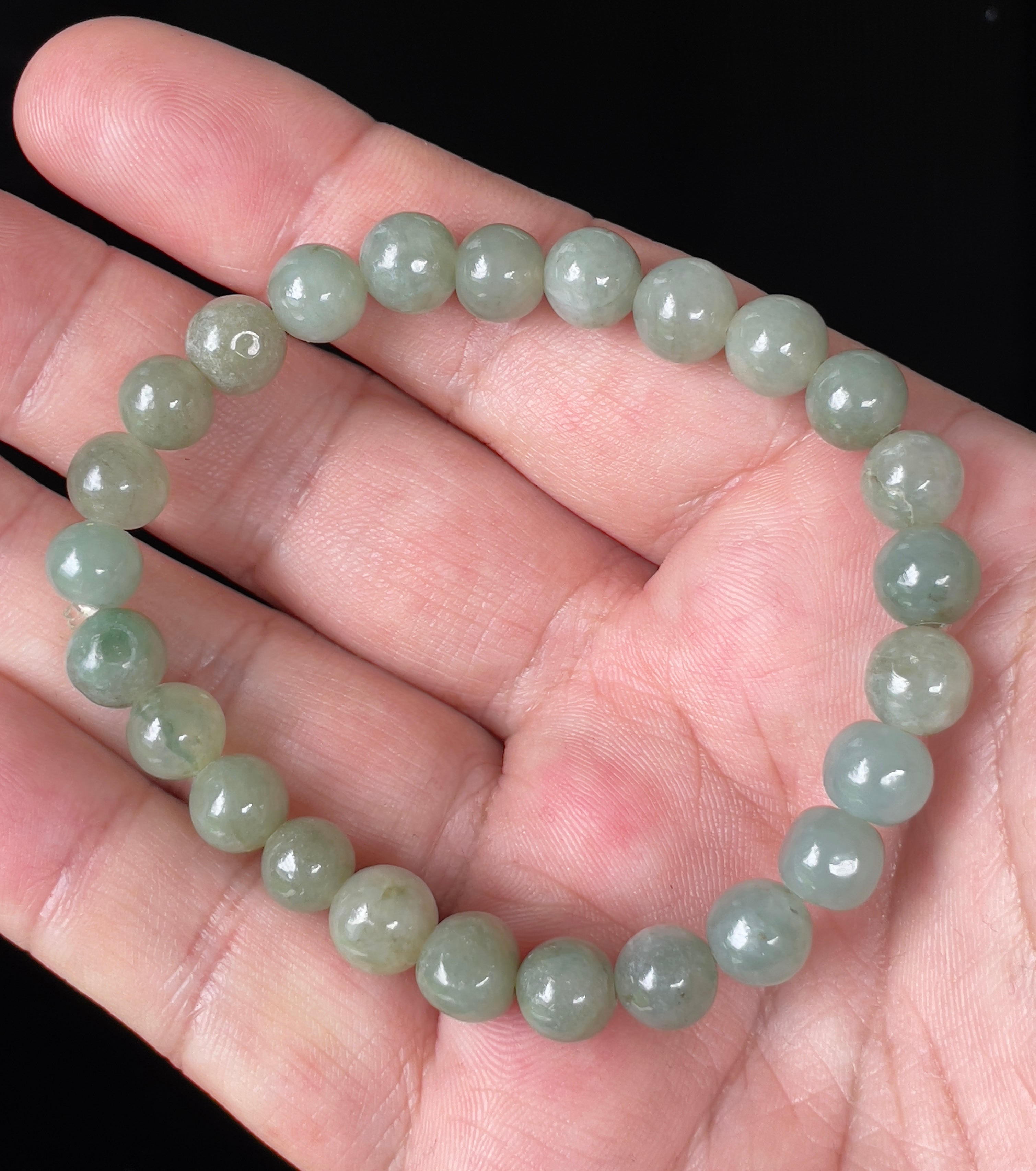 Natural Grade A Burmese Jadeite Jade Beaded Bracelet – Icy Apple Green – Hand-Shaped Beads – 8mm – JBB127