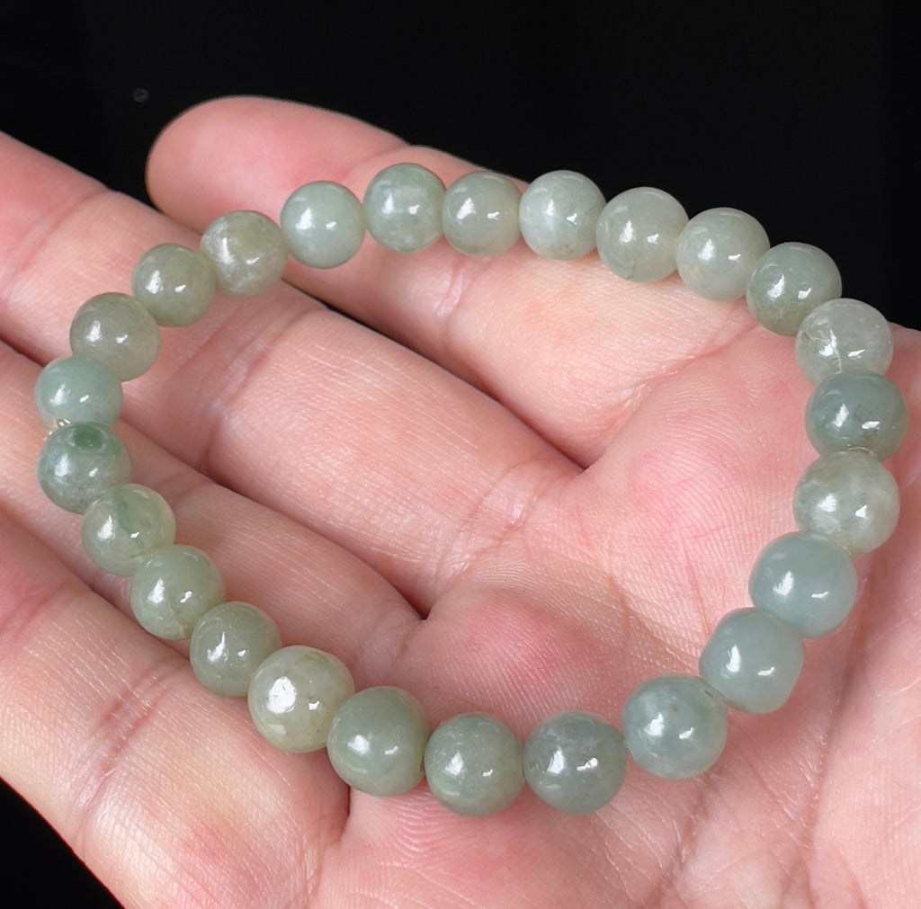 Natural Grade A Burmese Jadeite Jade Beaded Bracelet – Icy Apple Green – Hand-Shaped Beads – 8mm – JBB127