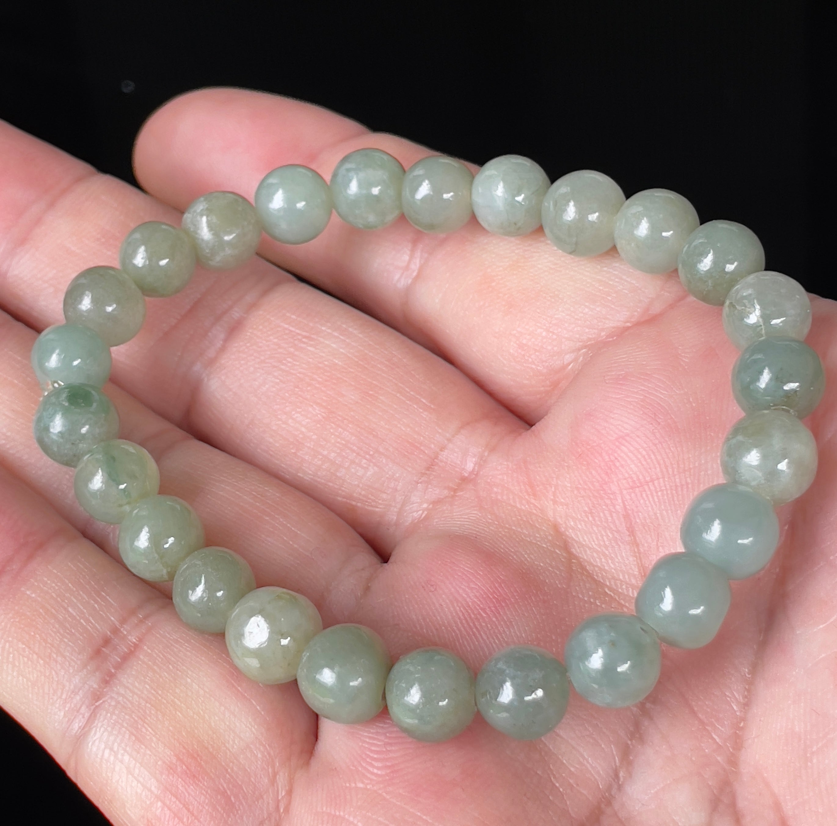 Natural Grade A Burmese Jadeite Jade Beaded Bracelet – Icy Apple Green – Hand-Shaped Beads – 8mm – JBB127