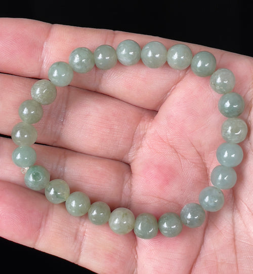 Natural Grade A Burmese Jadeite Jade Beaded Bracelet – Icy Apple Green – Hand-Shaped Beads – 8mm – JBB127