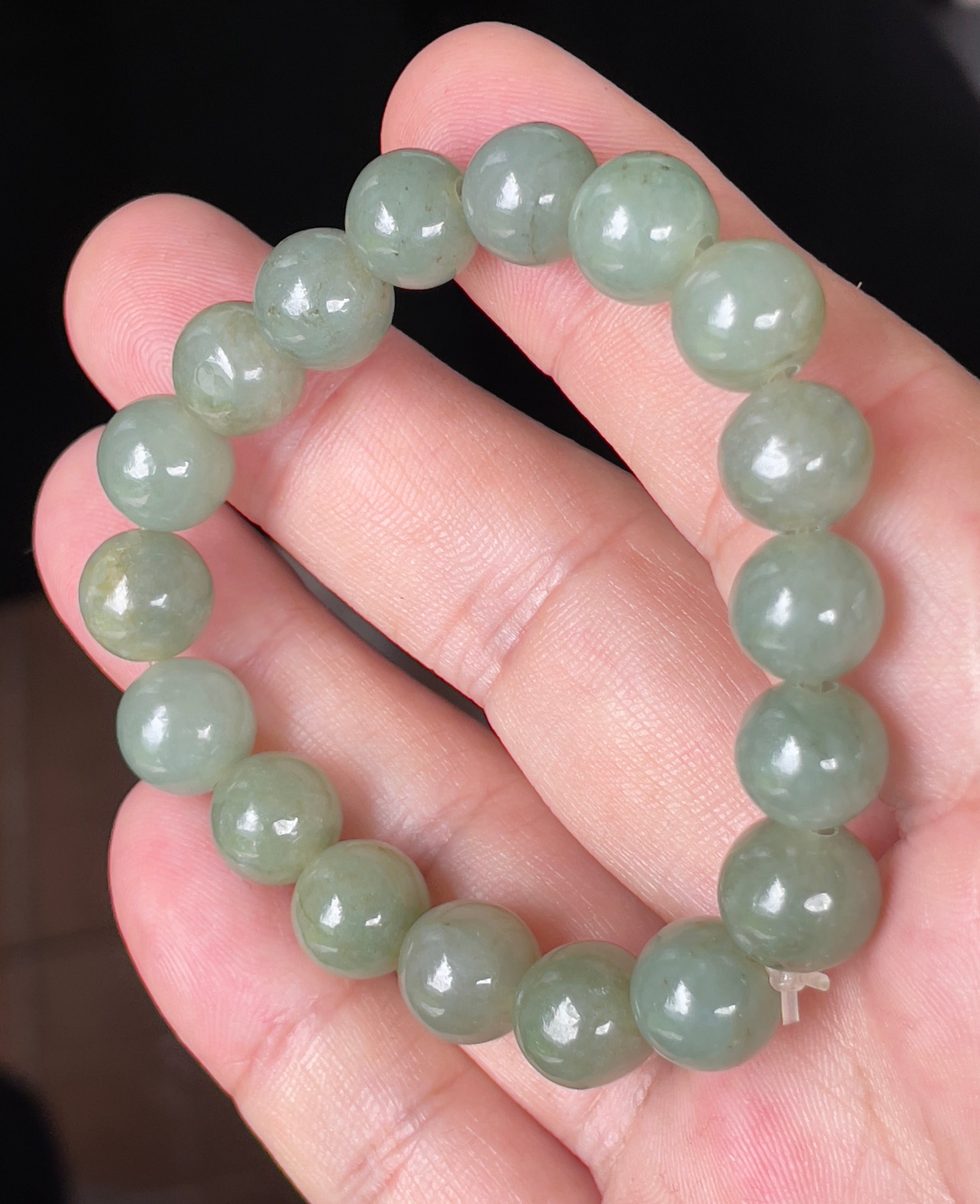 Natural Grade A Burmese Jadeite Jade Beaded Bracelet – Icy Apple Green – Hand-Shaped Round Beads – 10.5mm – JBB128