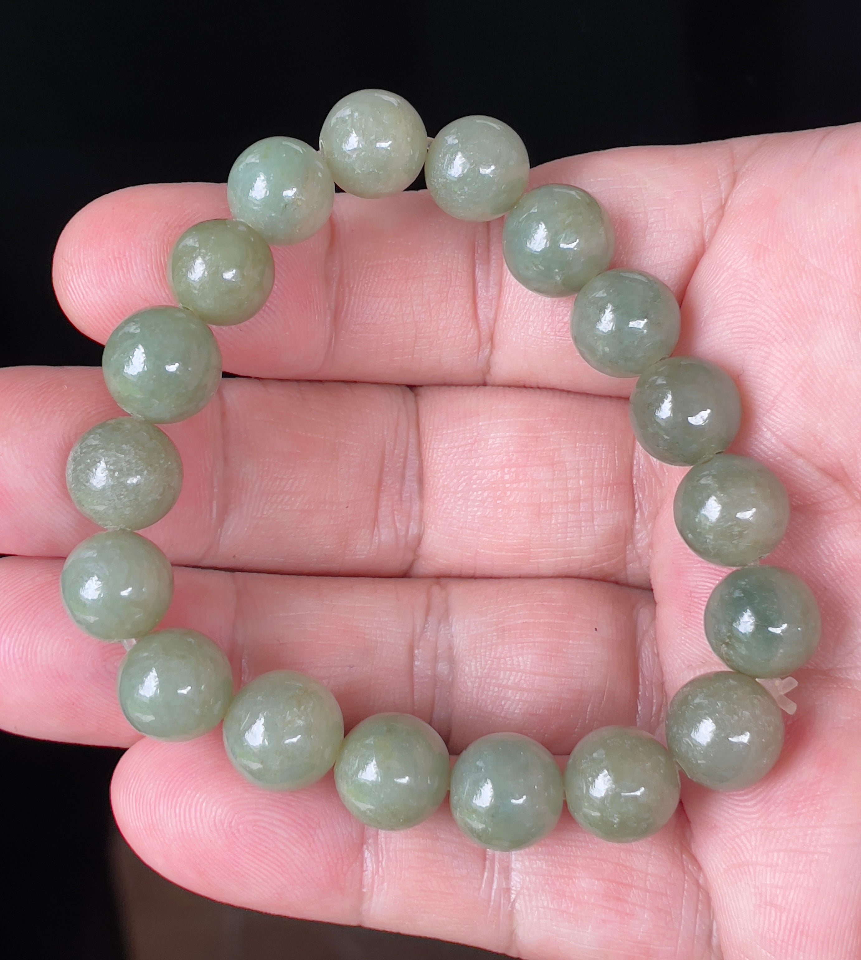 Natural Grade A Burmese Jadeite Jade Beaded Bracelet – Icy Apple Green – Hand-Shaped Round Beads – 10mm – JBB129