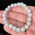 Natural Grade A Burmese Jadeite Jade Beaded Bracelet – Icy Apple Green & Milky White – Hand-Shaped Round Beads – 9.7mm – JBB134