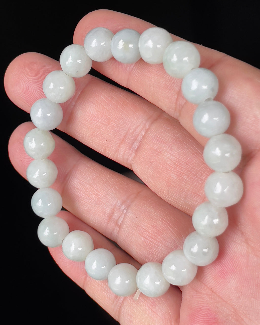 Natural Grade A Burmese Jadeite Jade Beaded Bracelet – Icy Apple Green & Milky White – Hand-Shaped Round Beads – 9.7mm – JBB134