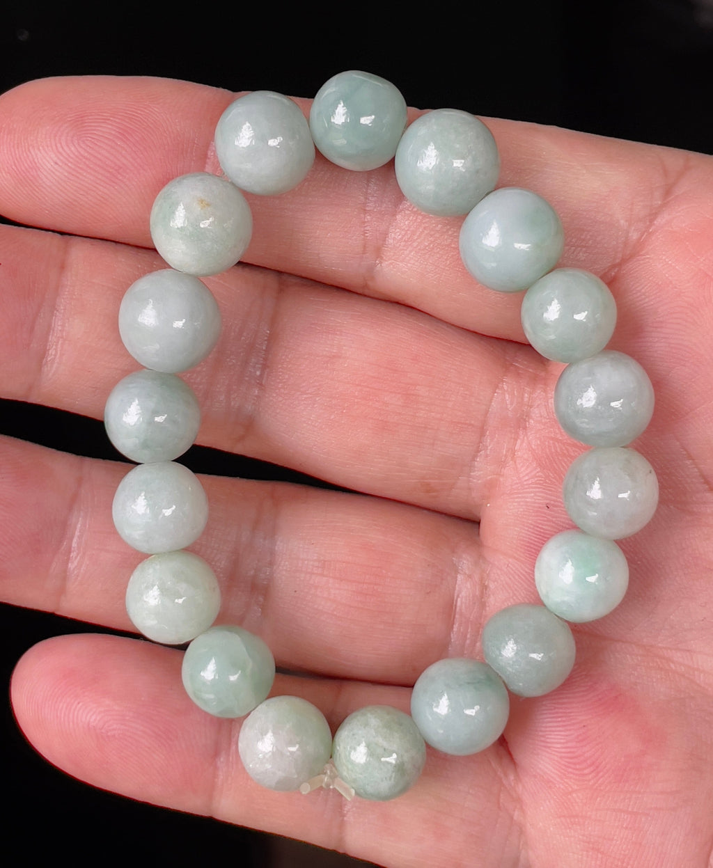 Natural Grade A Burmese Jadeite Jade Beaded Bracelet – Bluish Apple Green – Hand-Shaped Round Beads – 10.5mm – JBB136