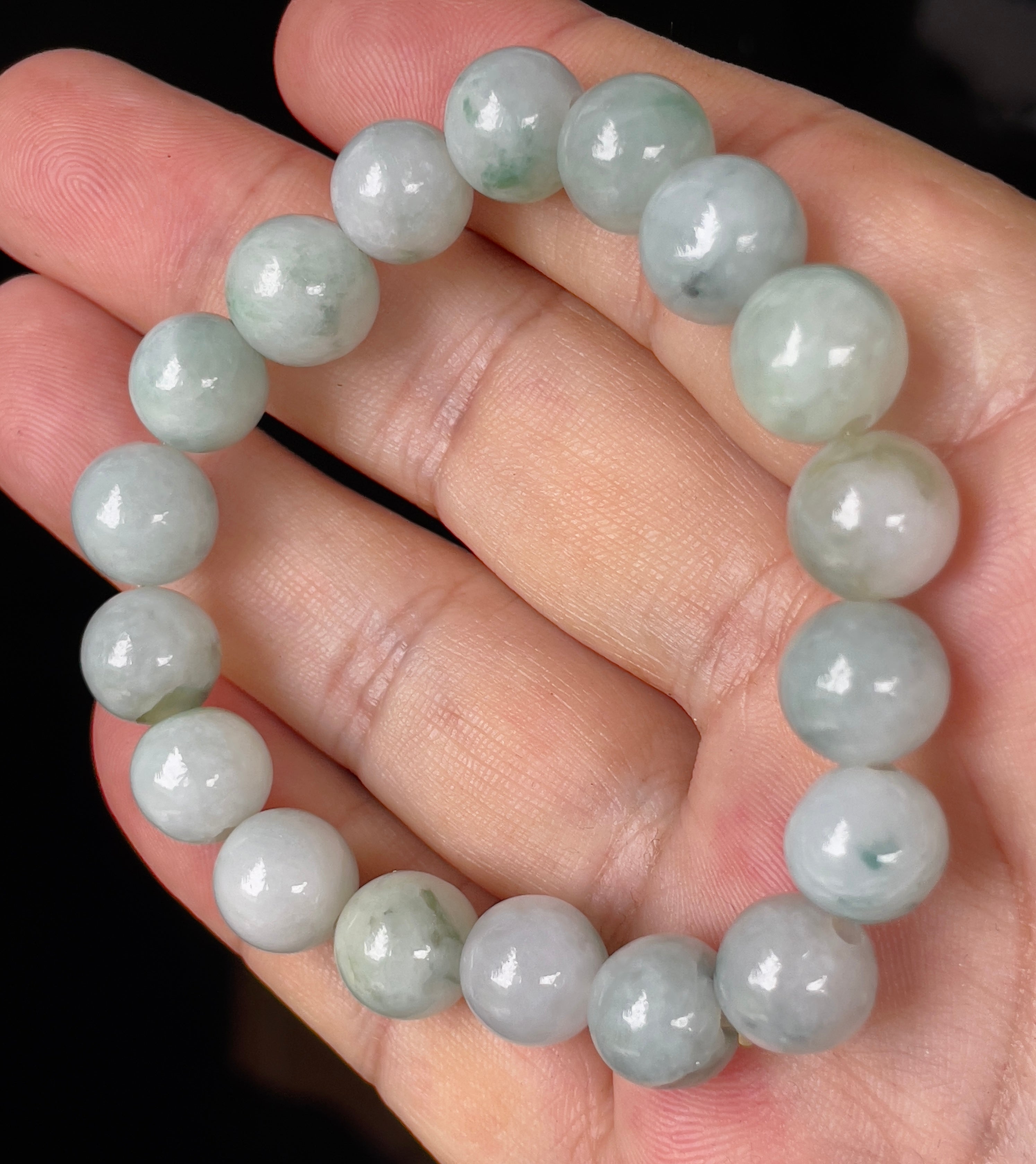 Natural Grade A Burmese Jadeite Jade Beaded Bracelet – Icy Apple & Imperial Green – Hand-Shaped Round Beads – 10.4mm – JBB139