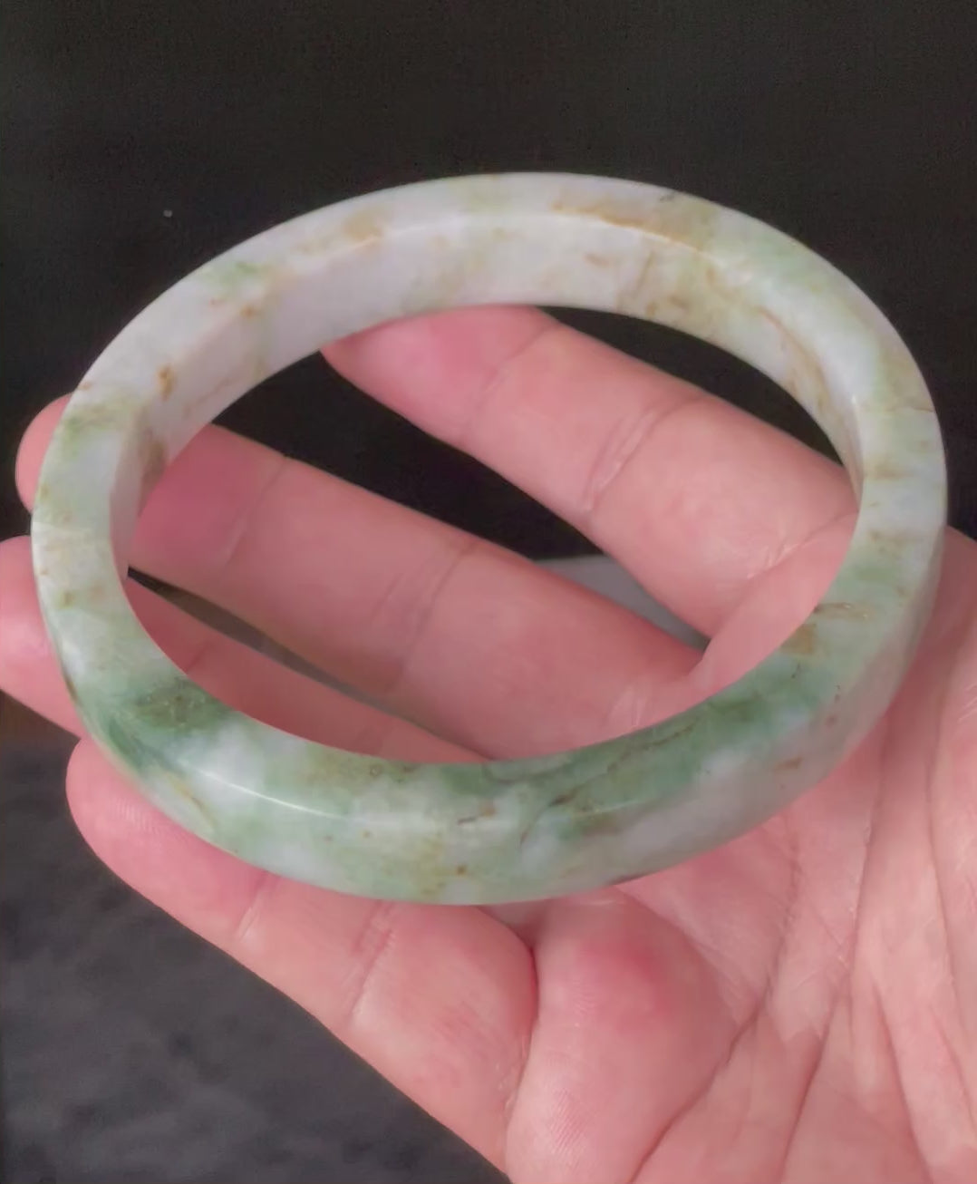 Natural Grade A Certified Burmese Jadeite Jade Bangle – Icy Apple, Imperial & Moss Green with Milky White Hues – Flat Style – 77.9mm – JB934