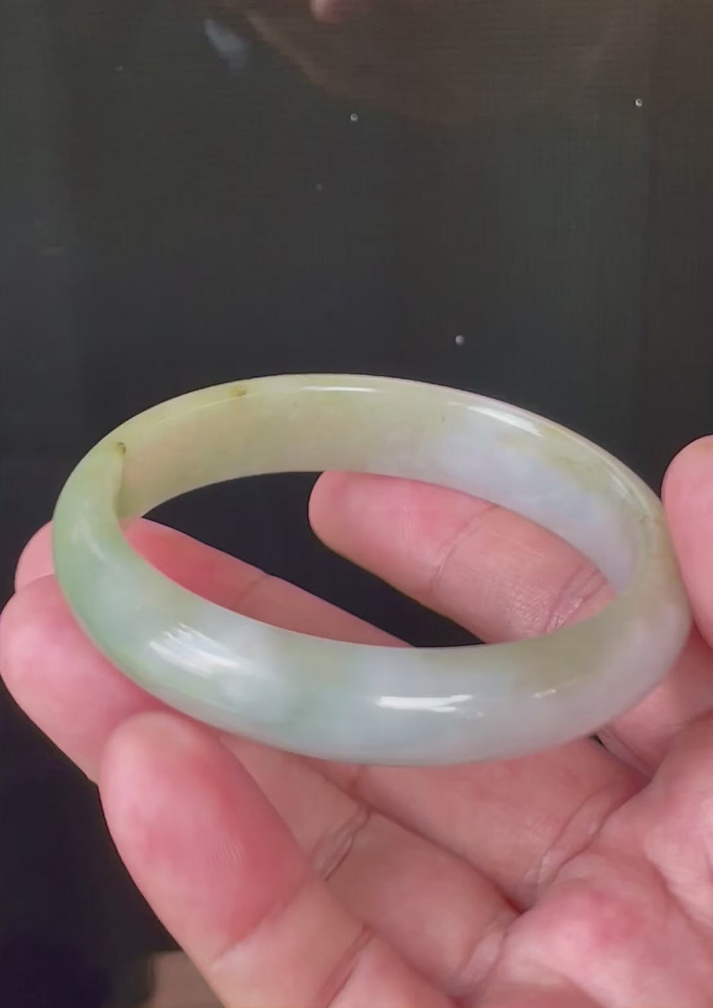 Natural Grade A Certified Burmese Jadeite Jade Bangle – Rare Icy Imperial Green & Apple Green with Milky White Hues – 58.5mm – JB804