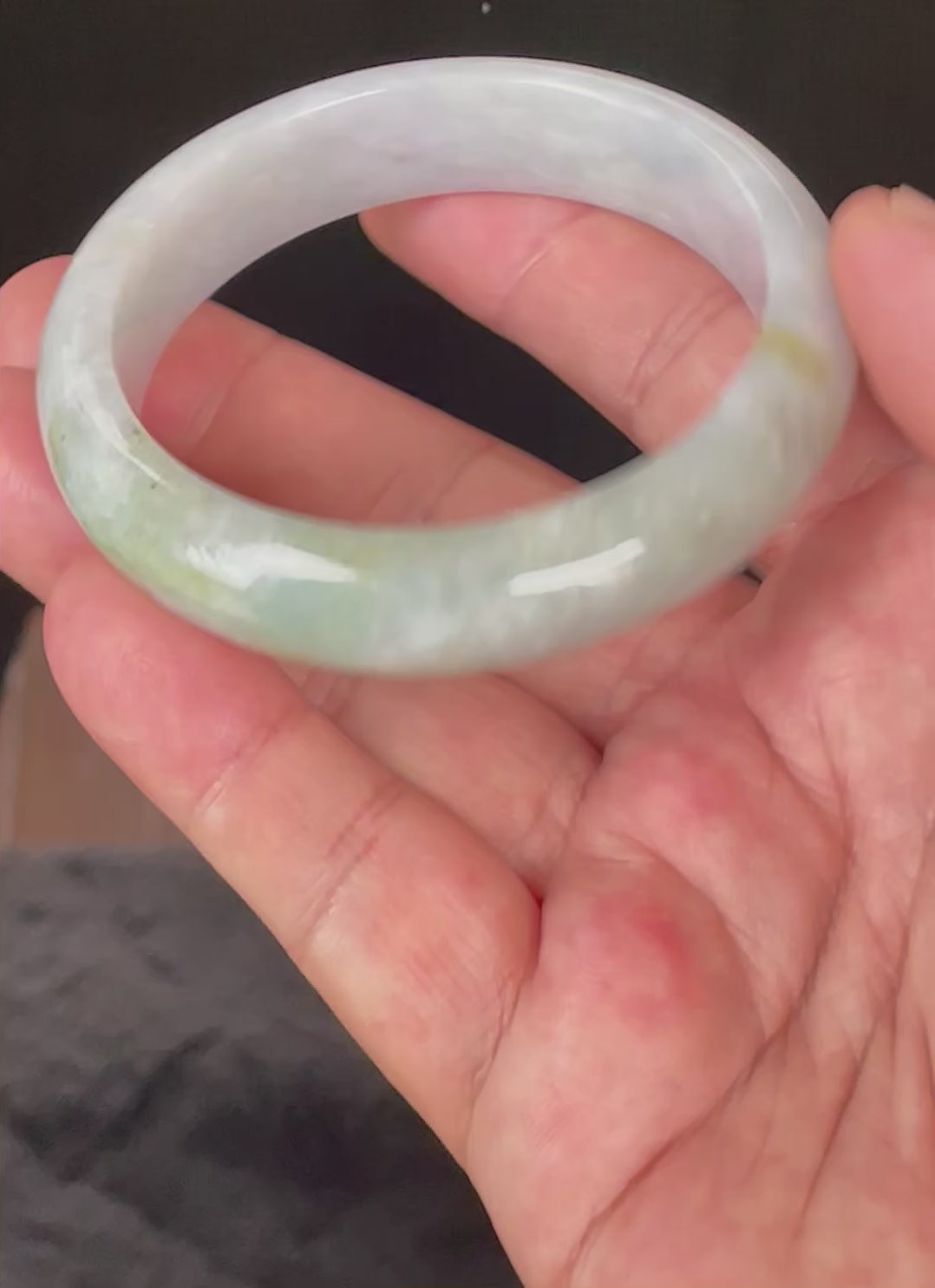 Natural Grade A Certified Burmese Jadeite Jade Bangle – Icy Light Lavender & Milky White with Apple Green Hues – 58.3mm – JB054