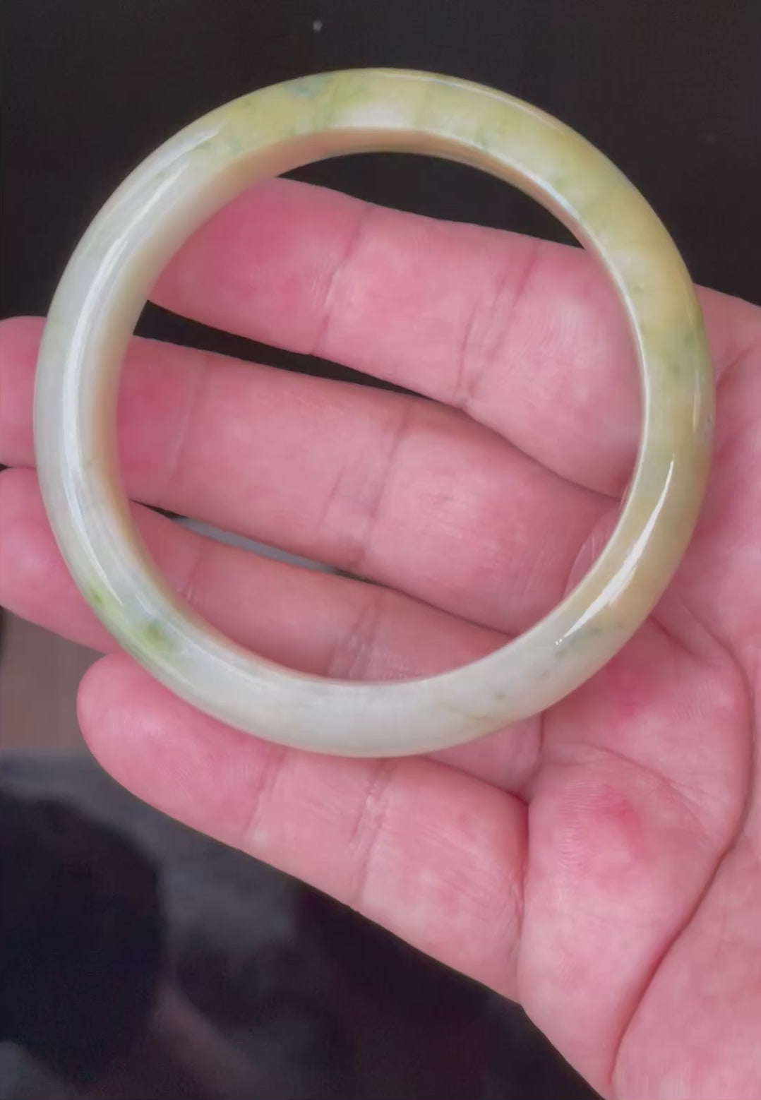 Natural Grade A Certified Burmese Jadeite Jade Bangle – Icy Yellow & Honey with Apple & Imperial Green with Milky White Hues – 58.3mm – JB053