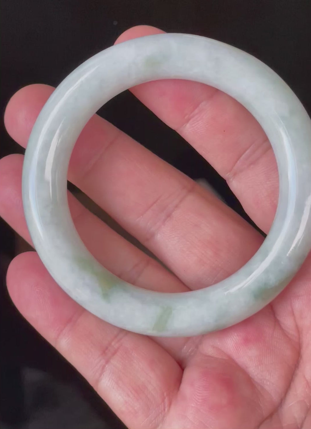 Natural Grade A Certified Burmese Jadeite Jade Bangle – Icy Milky White & Grey with Imperial & Apple Green Hues – Princess Cut – 52mm – JB913