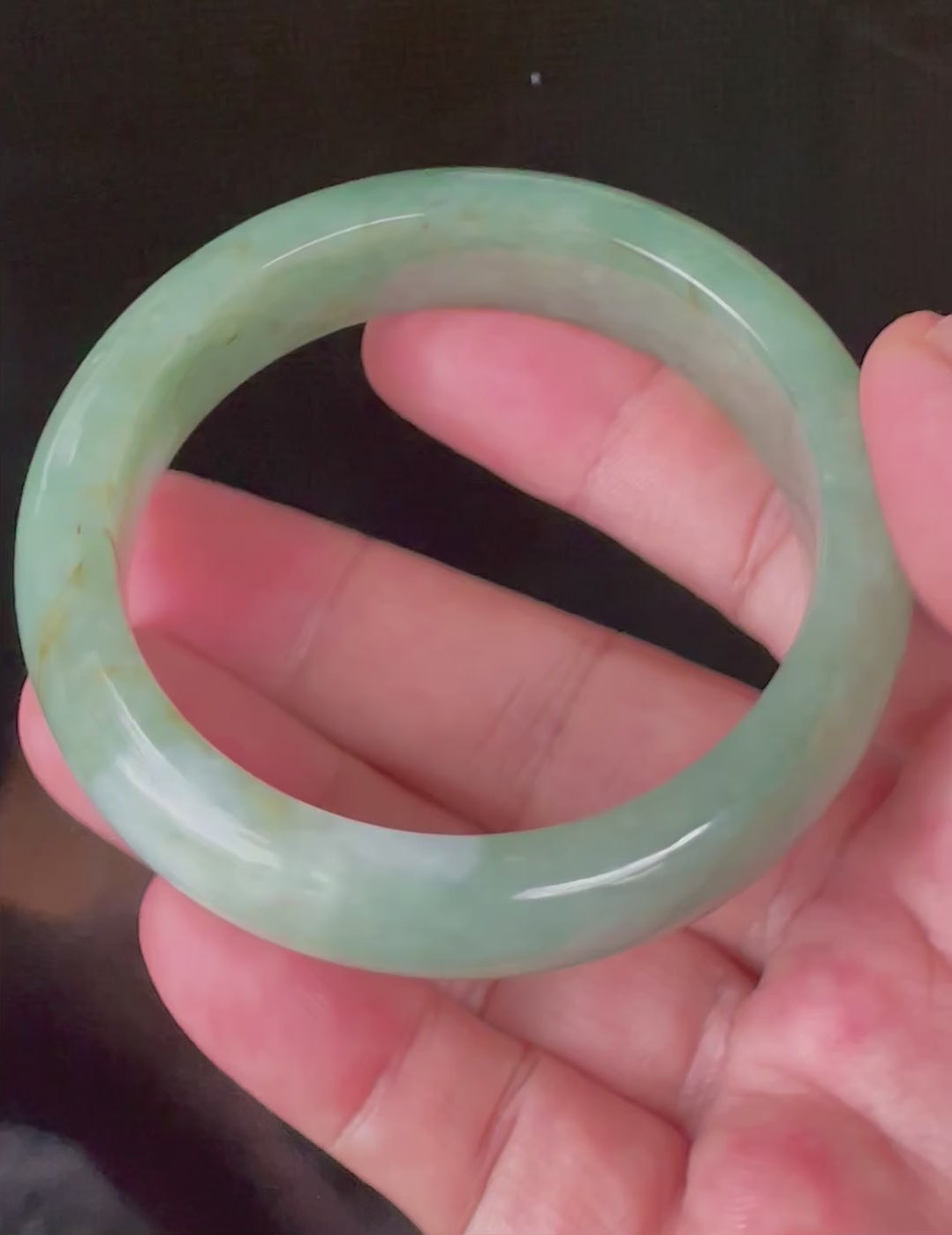 Natural Grade A Certified Burmese Jadeite Jade Bangle – Icy Apple & Imperial Green with Milky White and Honey Hues – 57.5mm – JB902