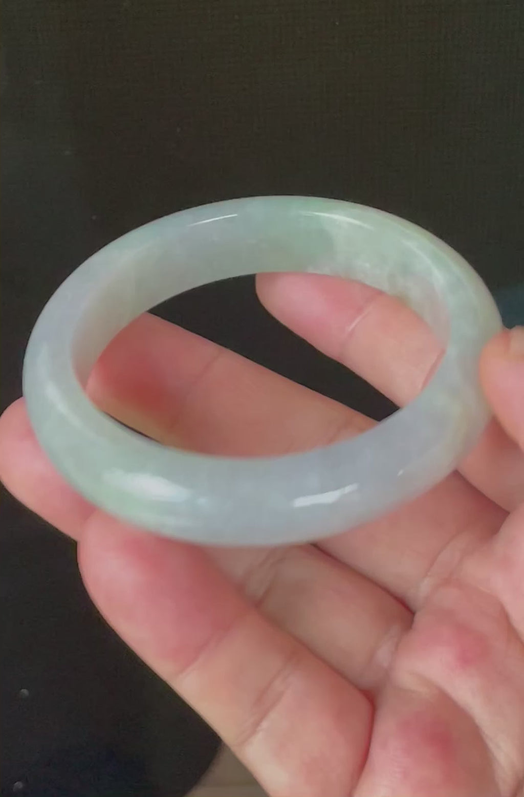 Natural Grade A Certified Burmese Jadeite Jade Bangle – Very Icy Light Lavender & Milky White with Apple Green Hues – 55.9mm – JB126