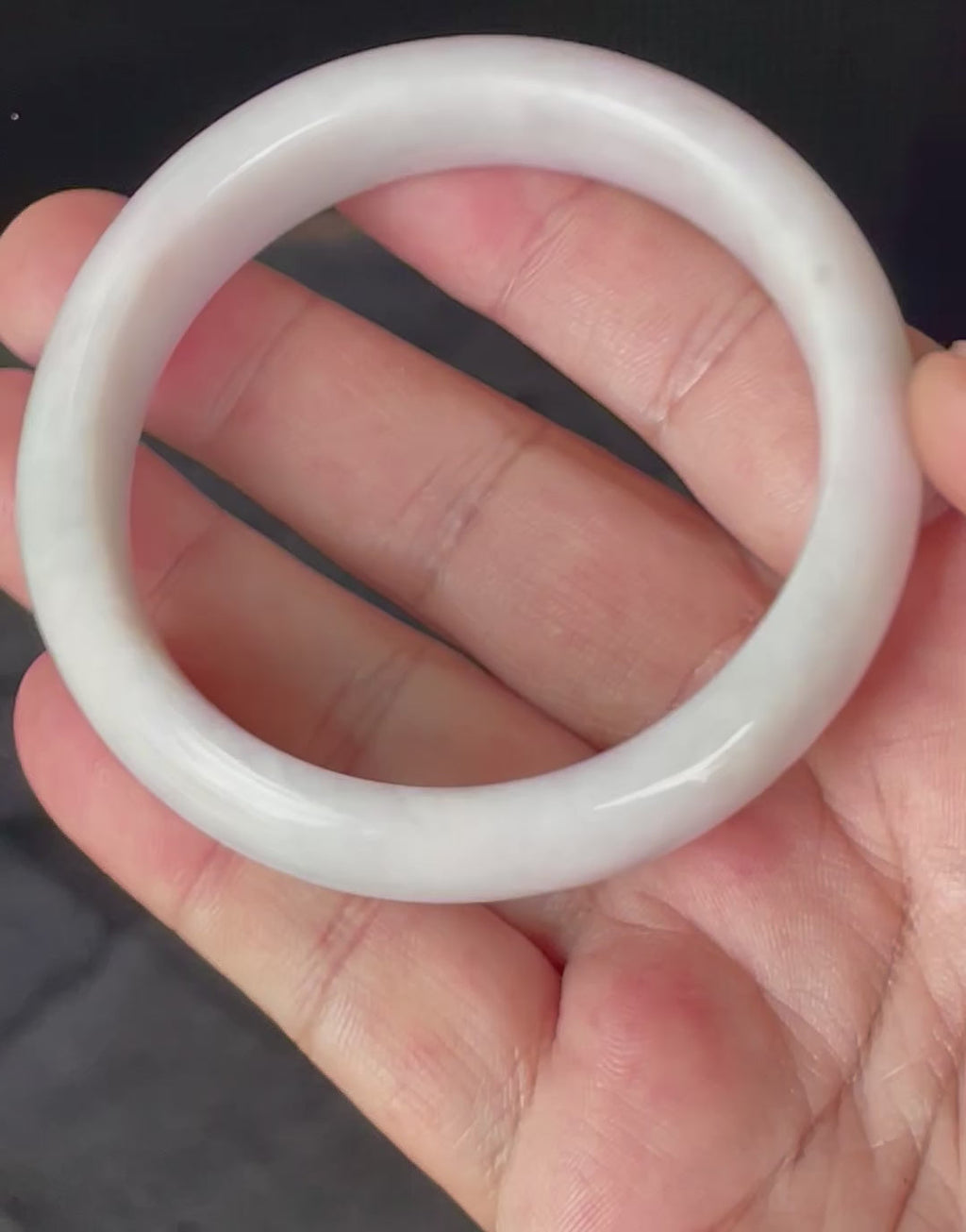 Natural Grade A Certified Burmese Jadeite Jade Bangle – Icy Milky White with Light Lavender & Apple Green Hues – 58.5mm – JB829