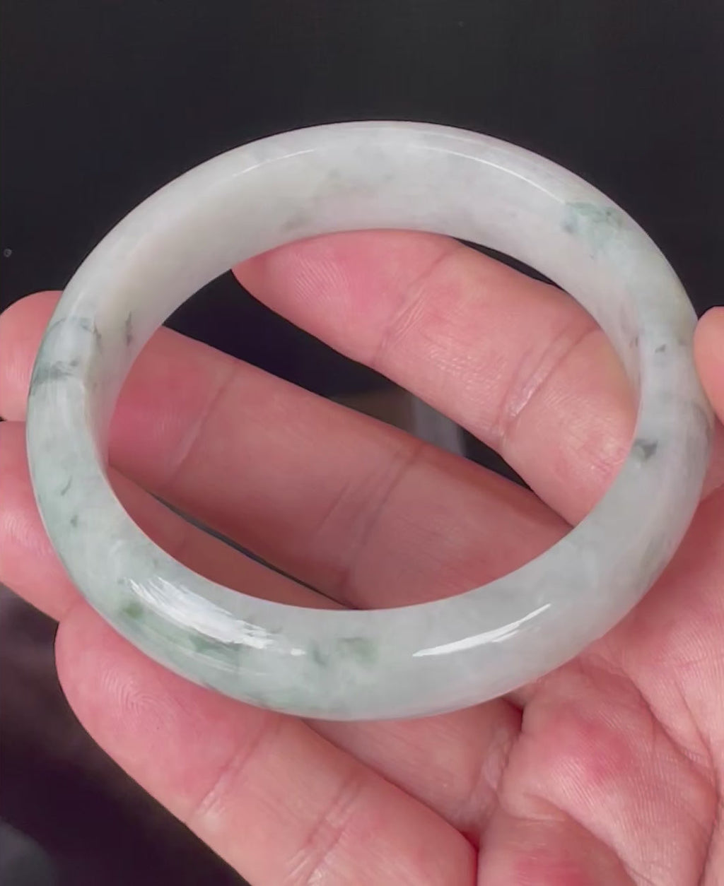 Natural Grade A Certified Burmese Jadeite Jade Bangle – Greyish Milky White with Apple & Imperial Green Hues – 58.4mm – JB831