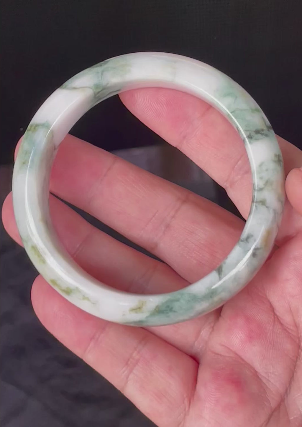 Natural Grade A Certified Burmese Jadeite Jade Bangle – Icy Imperial & Apple Green, Milky White – 57.8mm – JB877