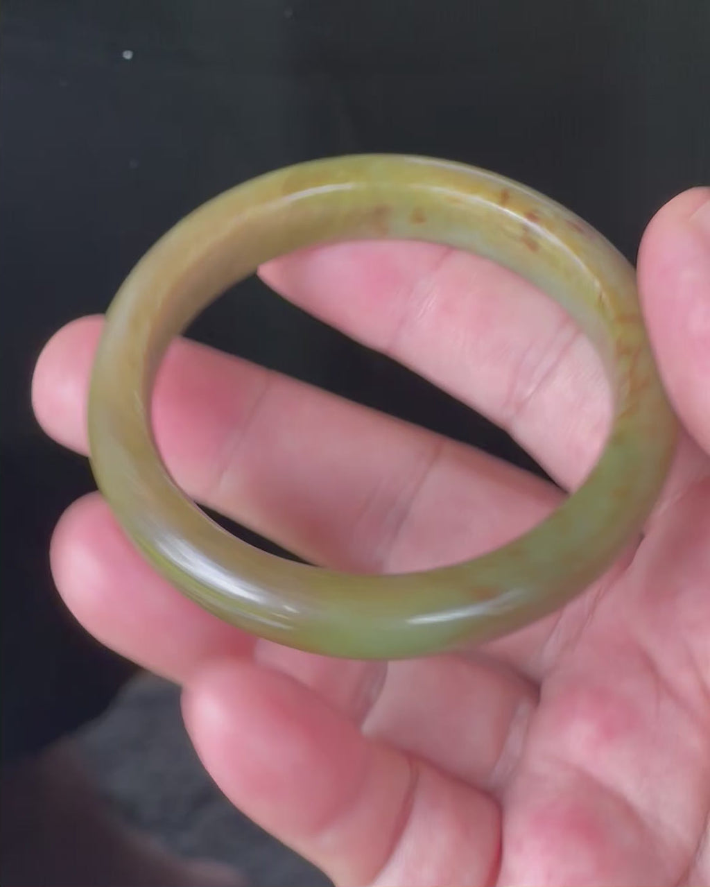 Natural Grade A Certified Burmese Jadeite Jade Bangle – Icy Apple & Moss Green with Honey Red Hues – 55mm – JB873