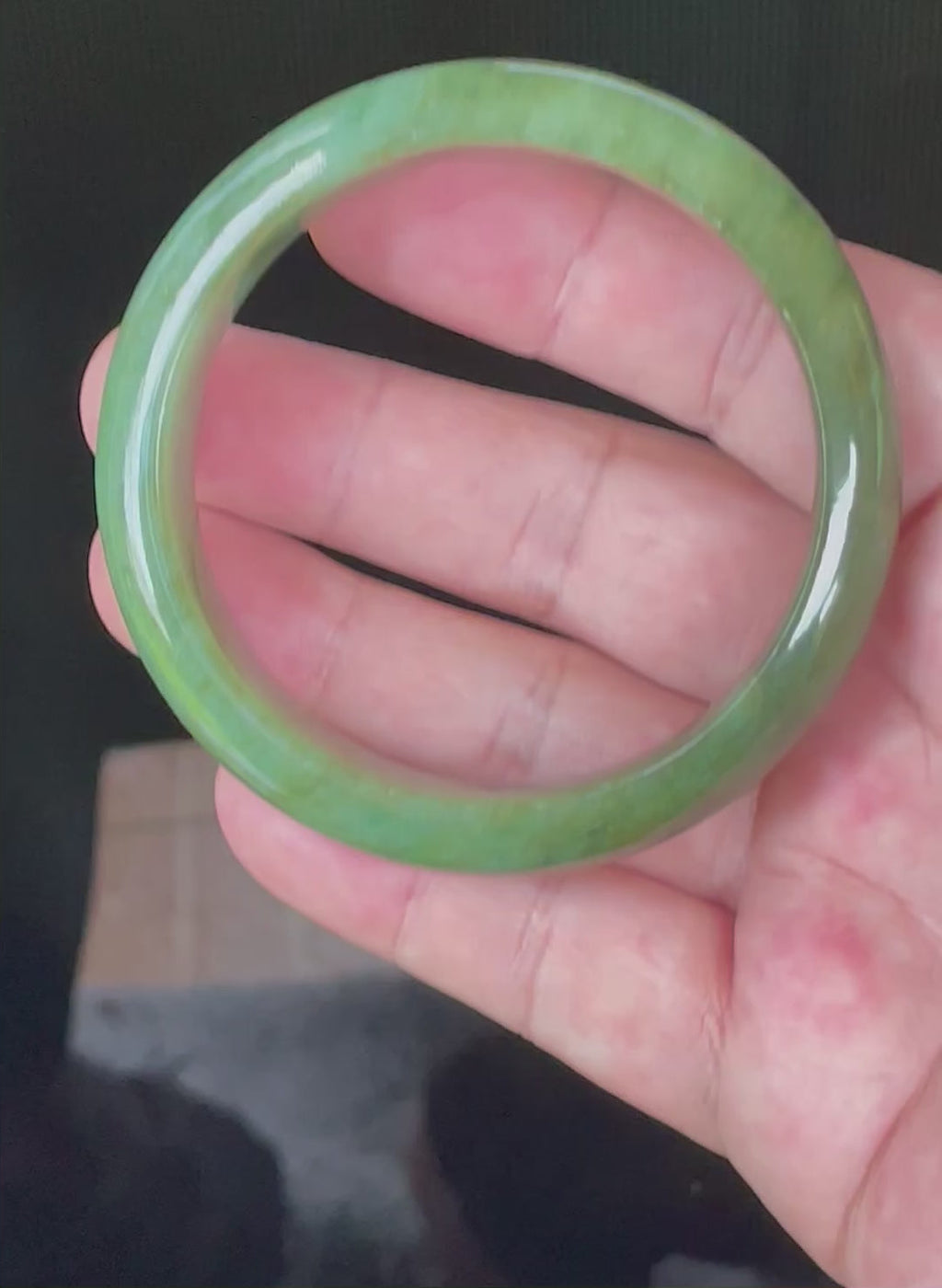 Natural Grade A Certified Burmese Jadeite Jade Bangle – Icy Emerald & Apple Green – 58.5mm – JB043