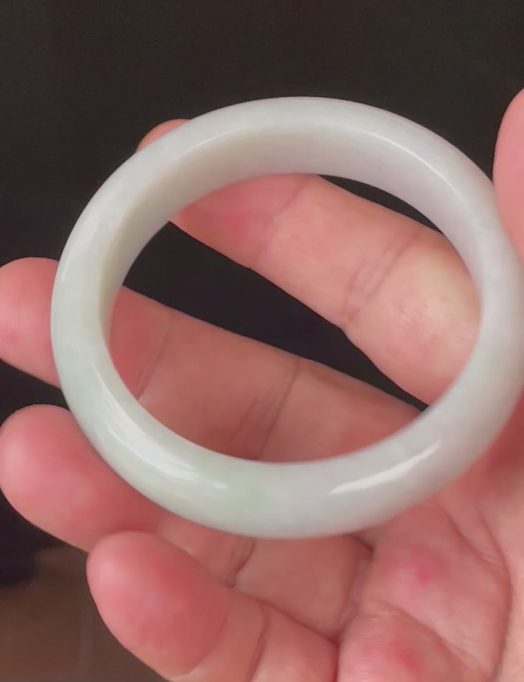 Natural Grade A Certified Burmese Jadeite Jade Bangle – Icy Light Apple Green with Milky White Hues – 55.5mm – JB900