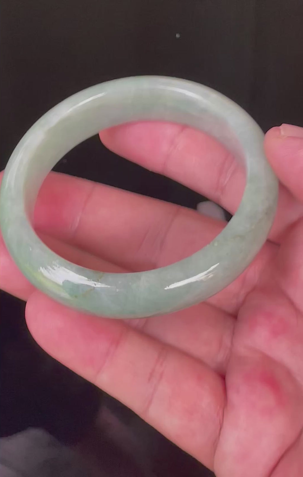 Natural Grade A Certified Burmese Jadeite Jade Bangle – Icy Light Bluish Apple Green with Greyish Milky White Hues – 55.5mm – JB034